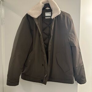 Frank & Oak Men's Olive Green coat with Shearling Collar